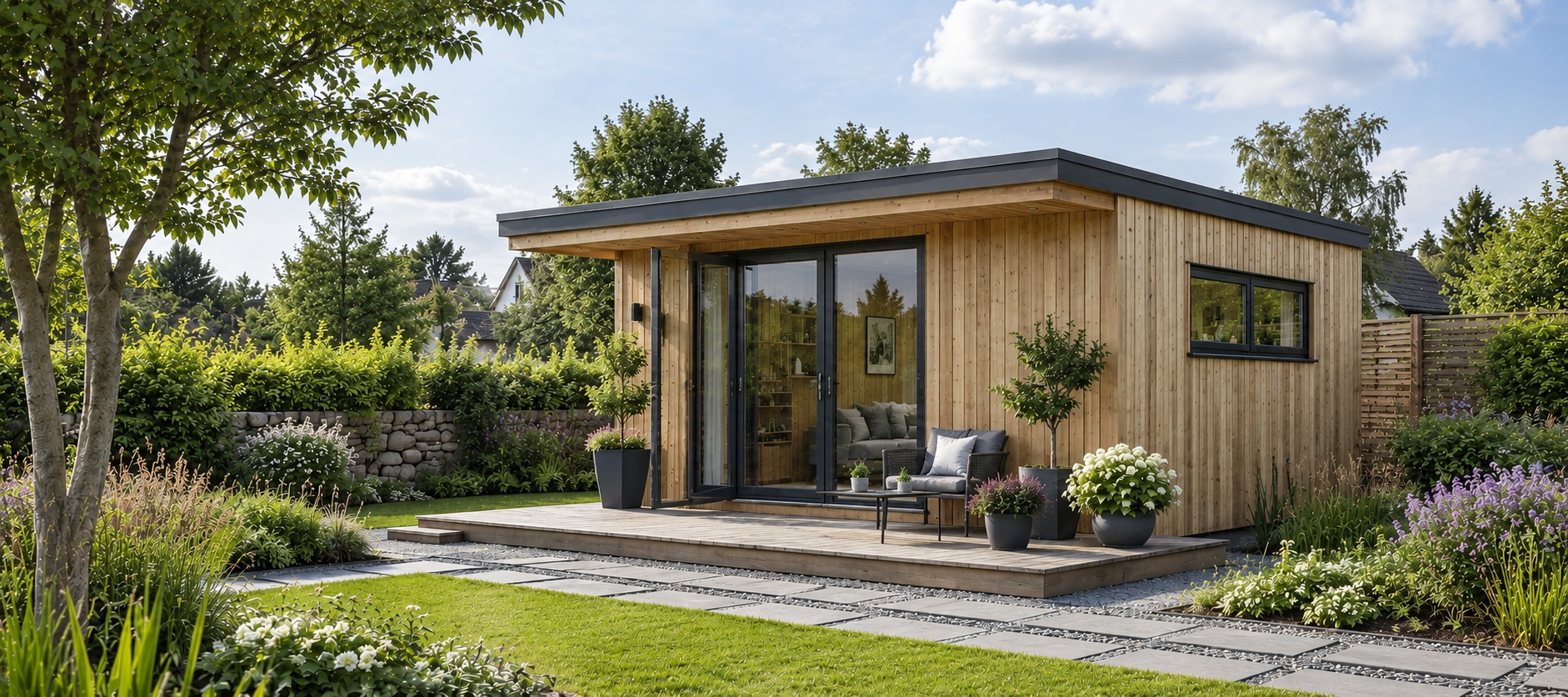 Norddeutsches Gartenhaus mit Terrasse